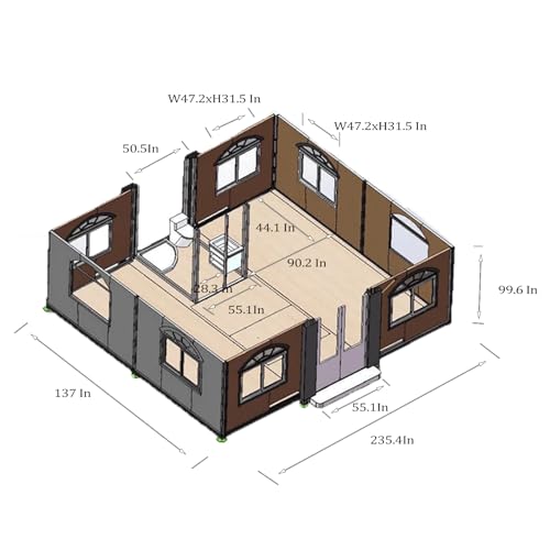 Portable Prefabricated Tiny Home 13x20ft, Mobile Expandable Plastic Prefab House for Hotel, Booth, Office, Guard House, Shop, Villa, Warehouse, Workshop (with Restroom)