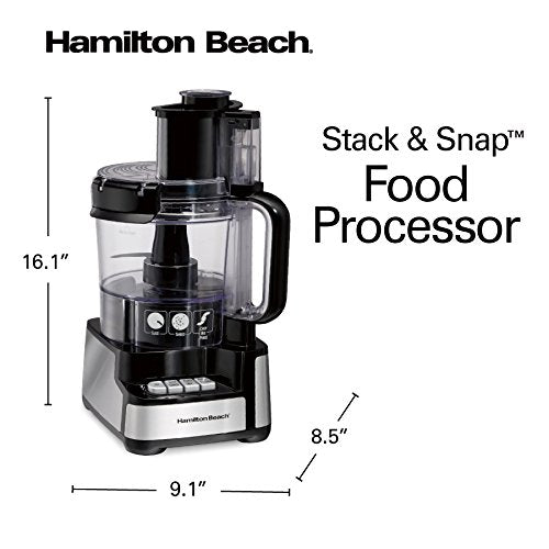 Hamilton Beach Stack & Snap Food Processor and Vegetable Chopper, BPA Free, Stainless Steel Blades, 12 Cup Bowl, 2-Speed 450 Watt Motor, Black (70725A)