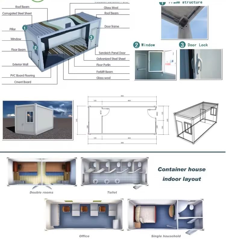 Double Story 6-8 Bedrooms with Balcony Modern 2024 Design. Fully Equipped Bathroom, prefab Container House with Stairs with a Free Water Heater