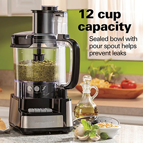 Hamilton Beach Stack & Snap Food Processor and Vegetable Chopper, BPA Free, Stainless Steel Blades, 12 Cup Bowl, 2-Speed 450 Watt Motor, Black (70725A)