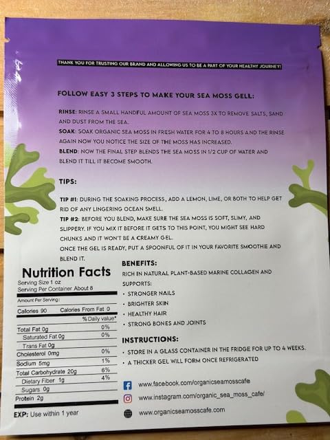 2 Pack Purple Sea Moss, Organic Sea Moss with Antioxidants and 92 Minerals, Sea Moss Raw Organic and Ethically Sourced, Makes 320 oz of Sea Moss Gel, 16 oz