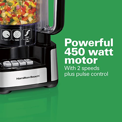 Hamilton Beach Stack & Snap Food Processor and Vegetable Chopper, BPA Free, Stainless Steel Blades, 12 Cup Bowl, 2-Speed 450 Watt Motor, Black (70725A)