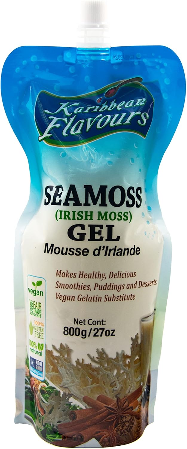 Premium Irish Sea Moss Gel (27.00 Oz) | Wildcrafted | Non GMO | 100% Natural | Vegan | Ready to Use | Squeezable Pouch | Perfect for Culinary Use - Smoothies and Desserts | Agar