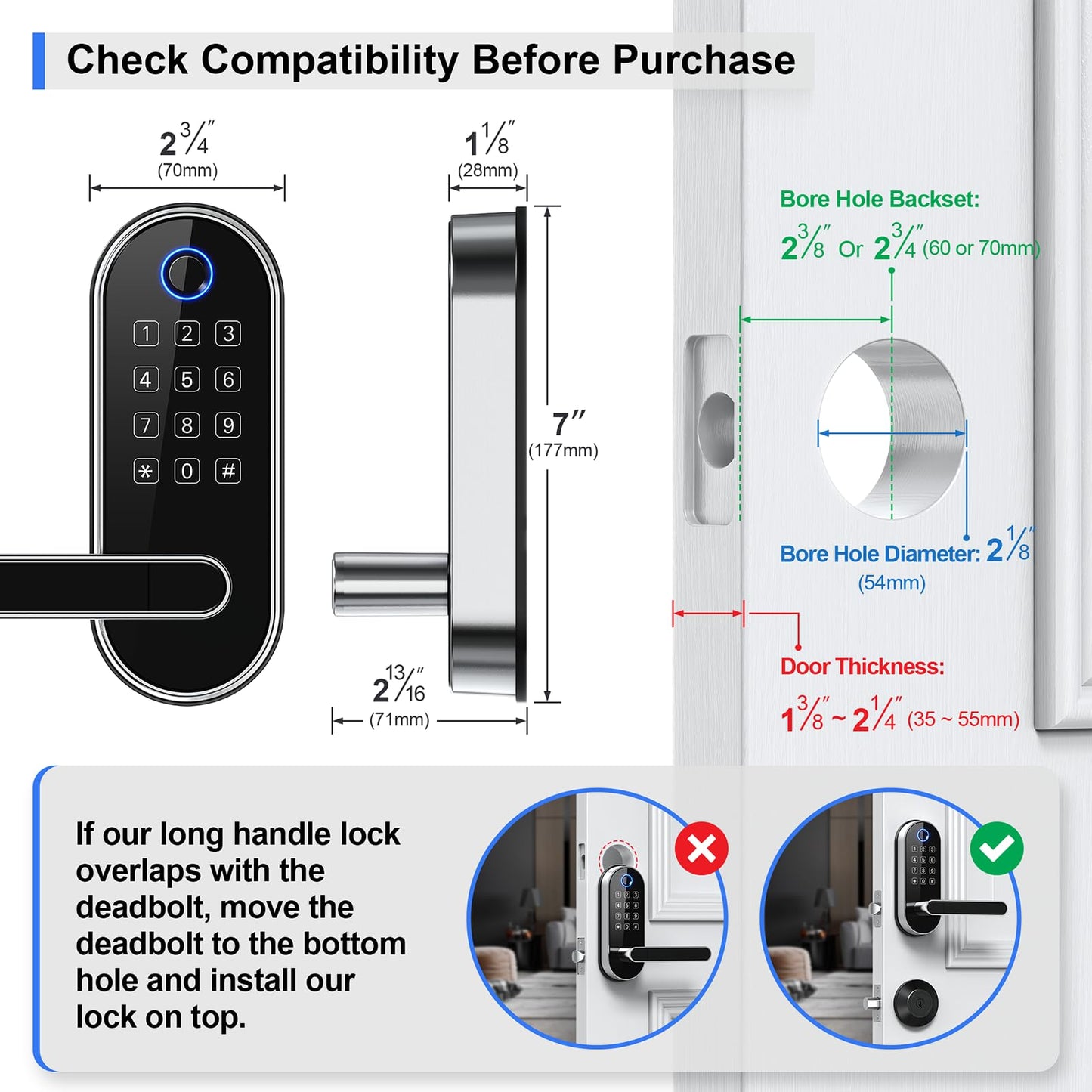 Keyless-Entry Keypad Fingerprint Smart Lock: Digital Door Lock with Code Passcode, Electronic Door Handle, Biometric Door Knob for Entry Door, Bedroom Door (Silver)