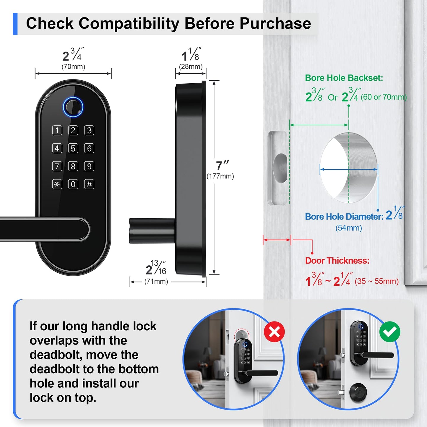 Keyless-Entry Keypad Fingerprint Smart Lock: Digital Door Lock with Code Passcode, Electronic Door Handle, Biometric Door Knob for Entry Door, Bedroom Door (Silver)