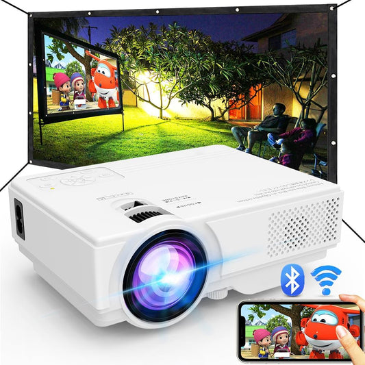 Projector with WiFi and Bluetooth, 2024 Upgrade Outdoor Projector, Mini Movie Projector Supports 1080P Synchronize Smartphone Screen by WiFi/USB Cable for Home Entertainment