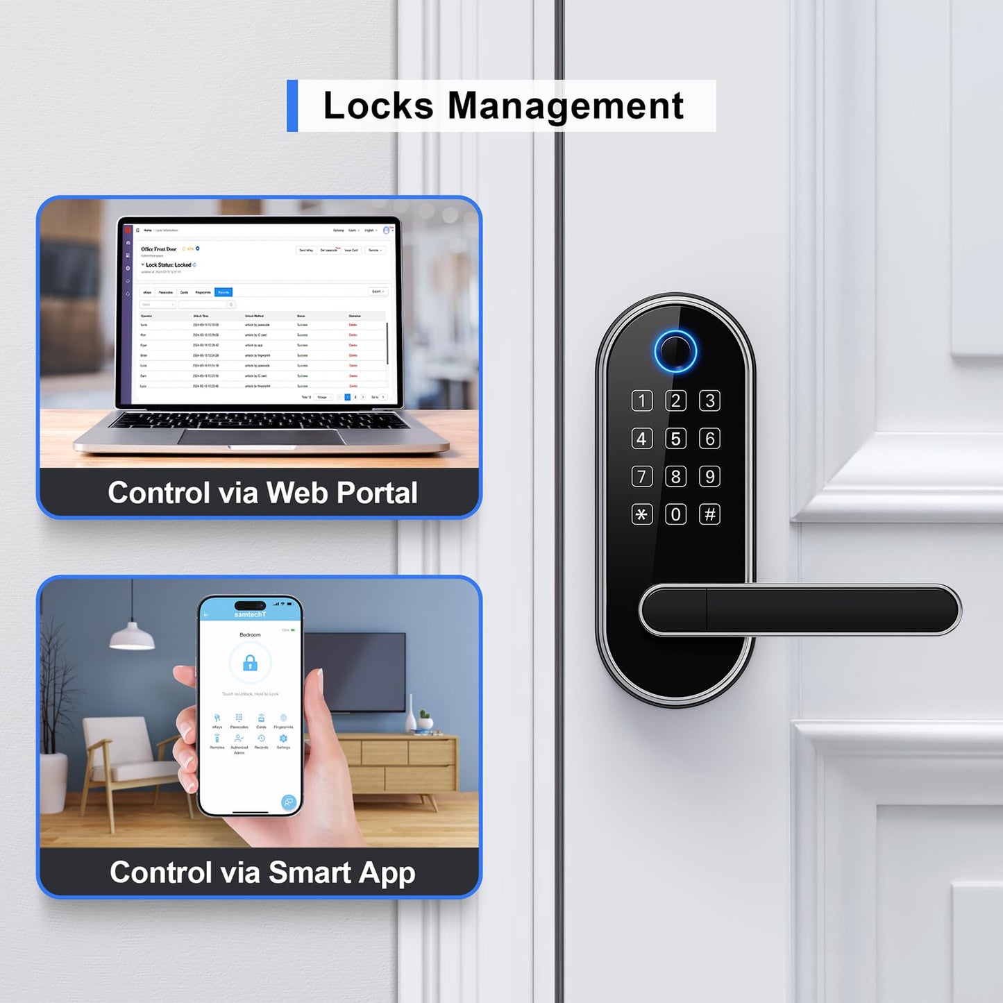 Keyless-Entry Keypad Fingerprint Smart Lock: Digital Door Lock with Code Passcode, Electronic Door Handle, Biometric Door Knob for Entry Door, Bedroom Door (Silver)