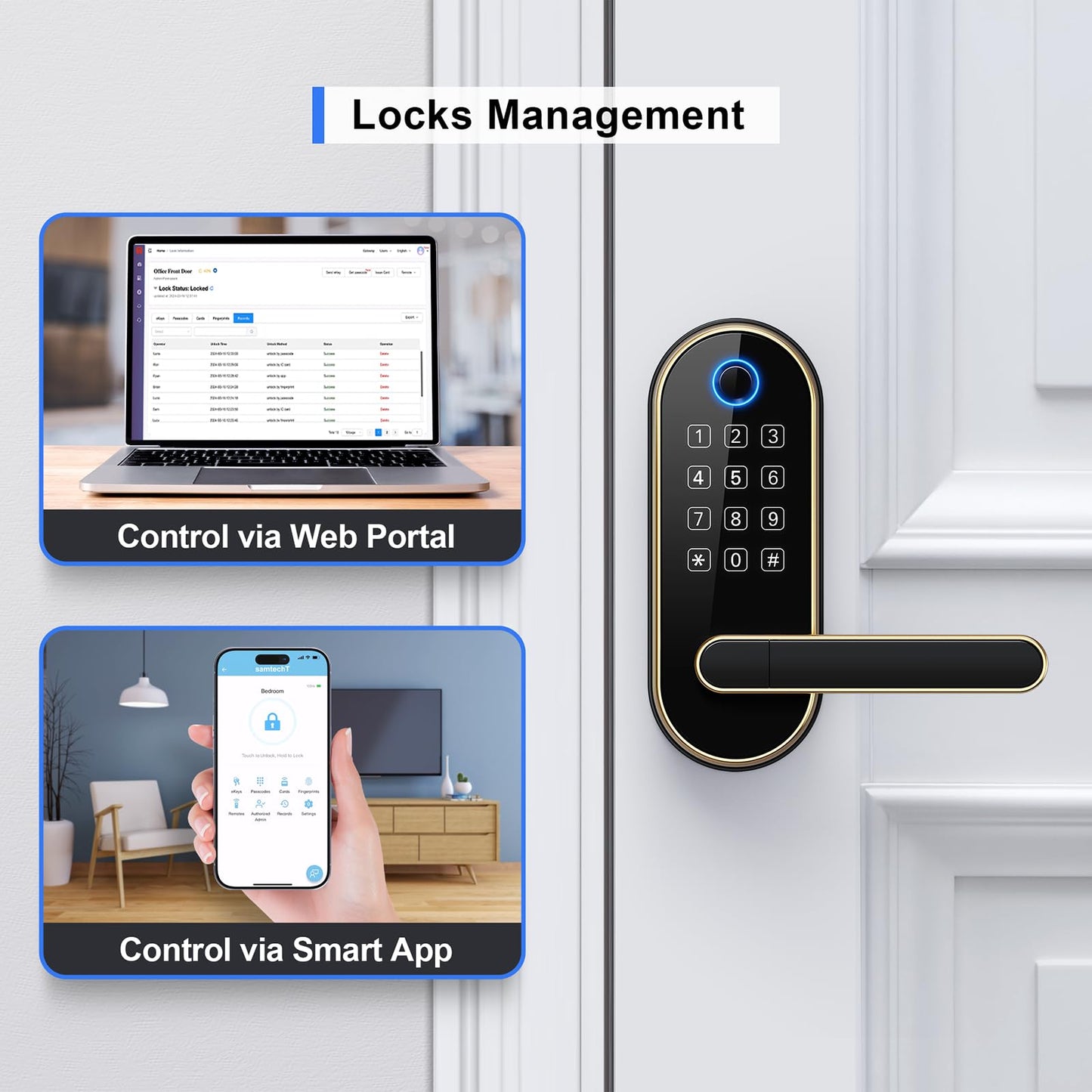 Keyless-Entry Keypad Fingerprint Smart Lock: Digital Door Lock with Code Passcode, Electronic Door Handle, Biometric Door Knob for Entry Door, Bedroom Door (Silver)