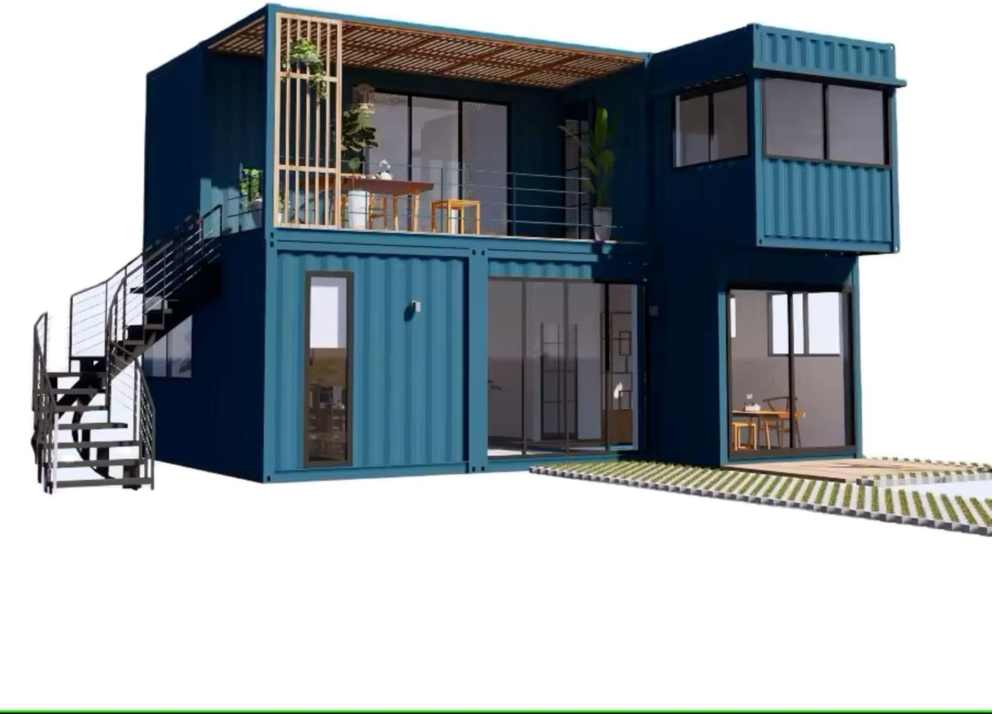 Double Story 6-8 Bedrooms with Balcony Modern 2024 Design. Fully Equipped Bathroom, prefab Container House with Stairs with a Free Water Heater