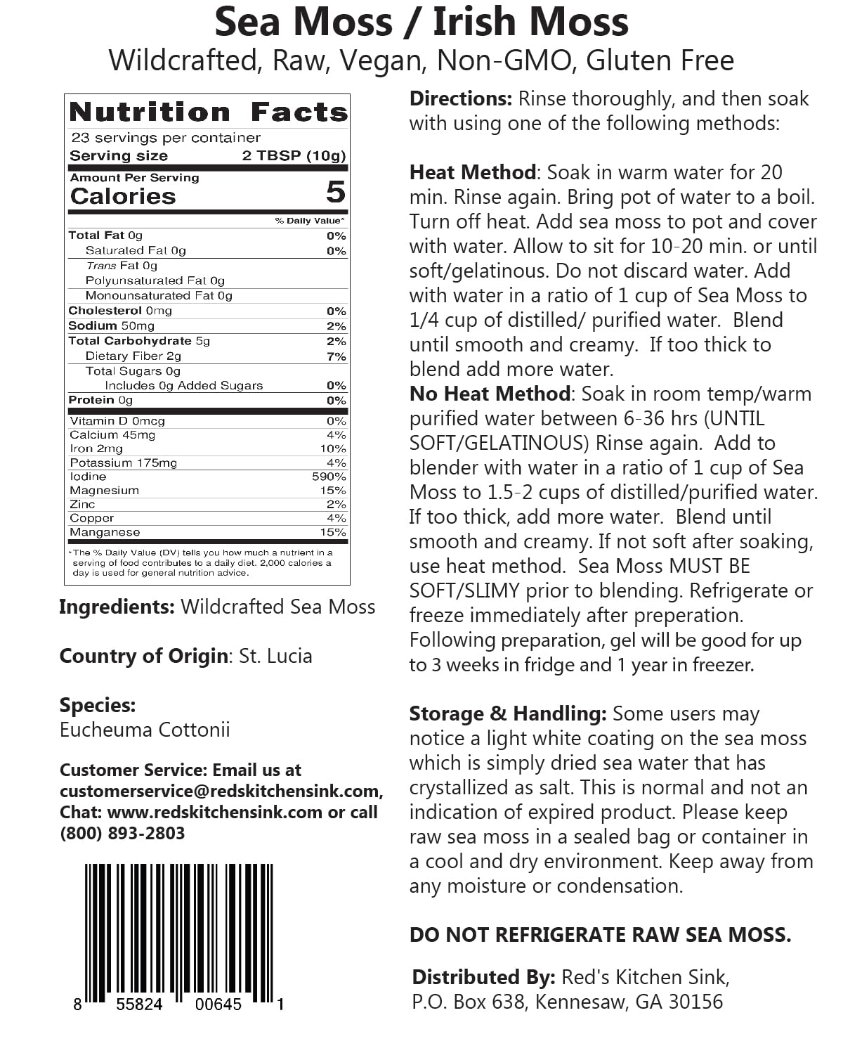 Sea Moss | Irish Sea Moss | Wildcrafted - 100% Natural, Makes 120+ oz of Seamoss Gel, from St. Lucia | Dr. Sebi - 8oz